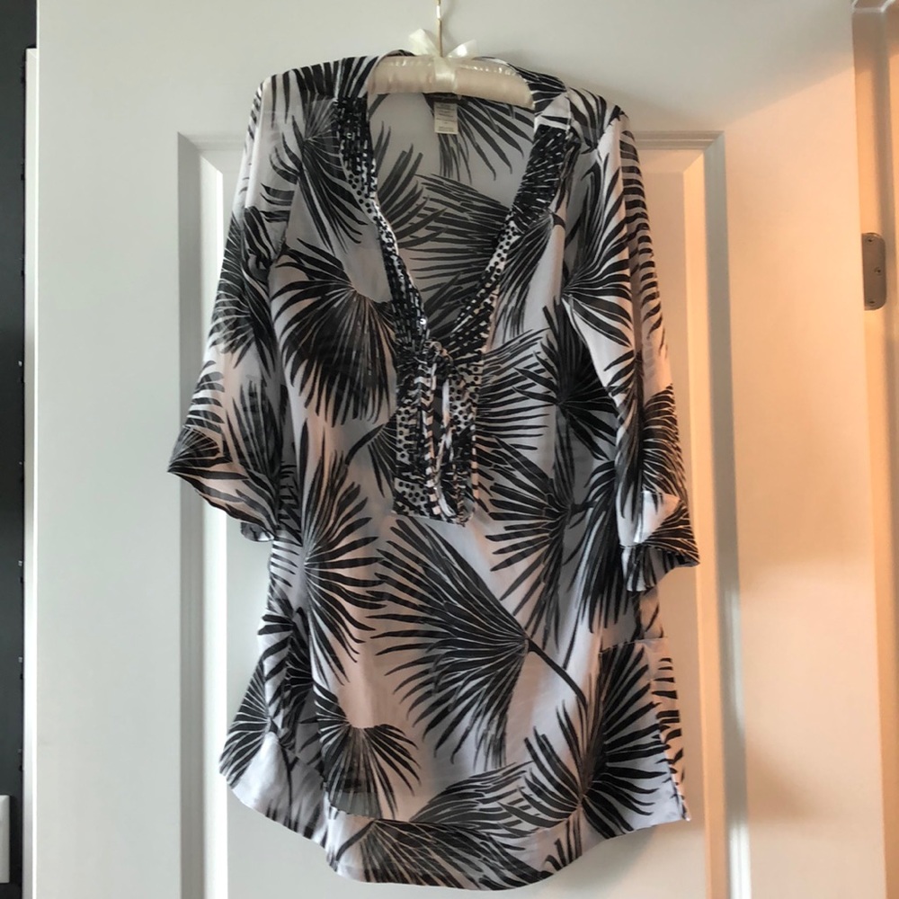 Bathing suit cover up, sheer black and white.